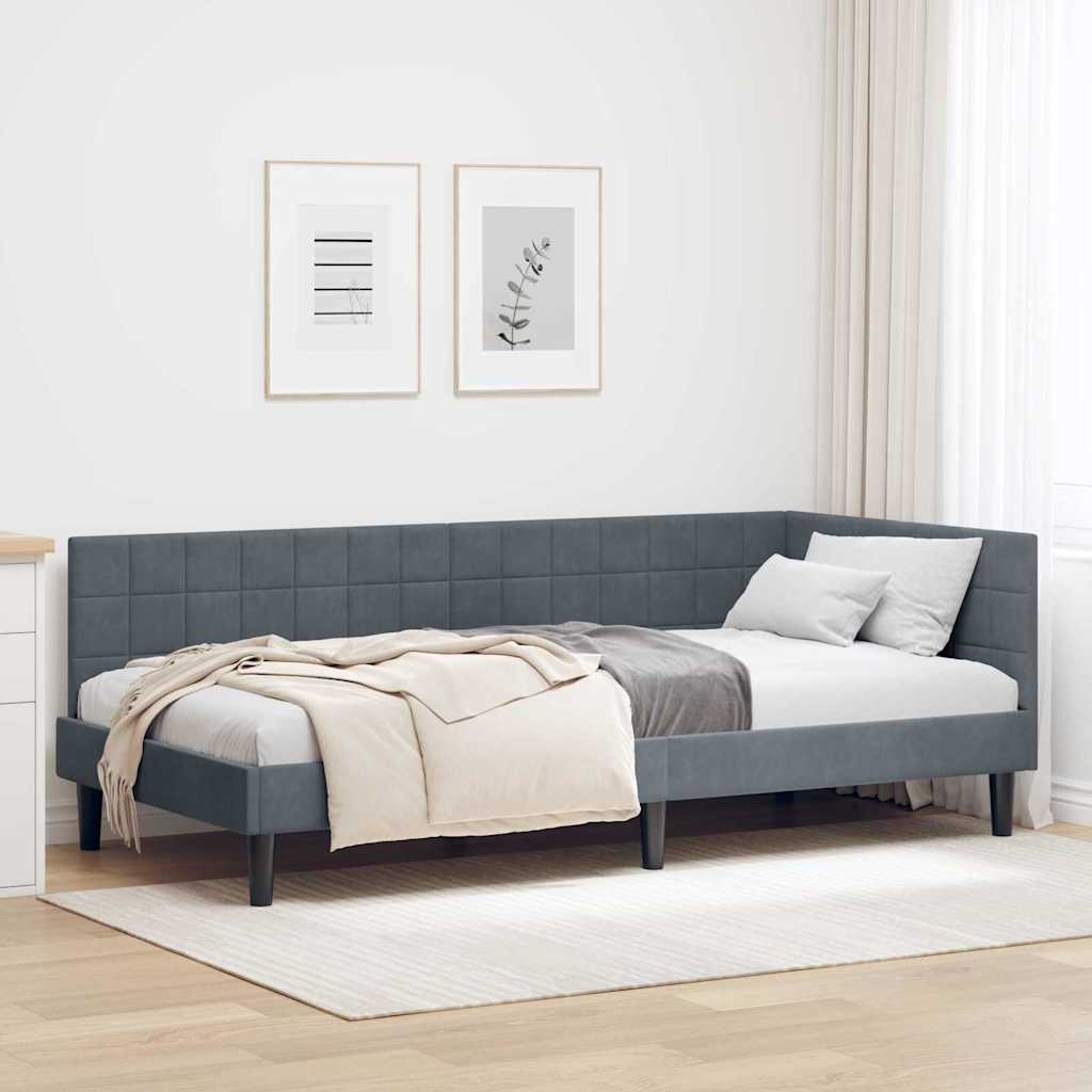vidaXL Κρεβάτι Γωνίας Σκούρο Γκρι 90 x 200 cm Βελούδο
