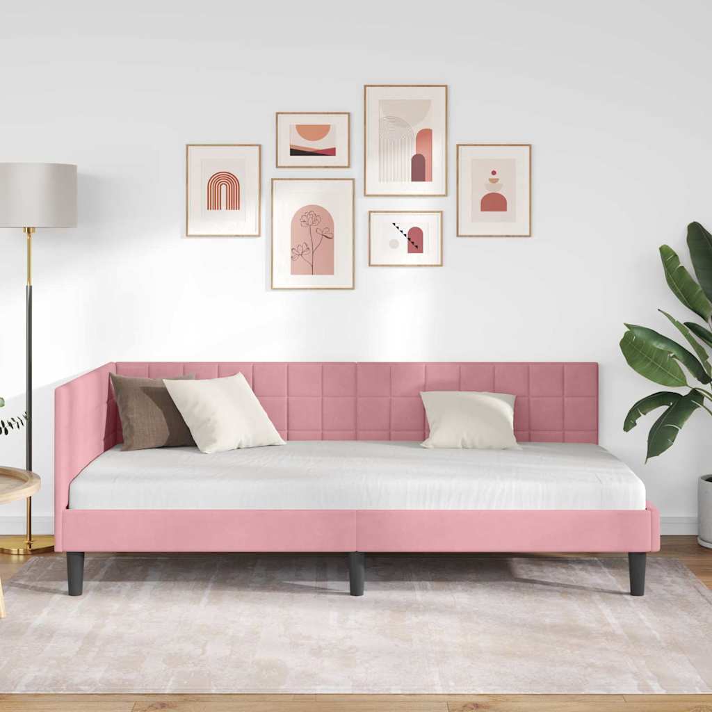 vidaXL Κρεβάτι Γωνίας Ροζ 90 x 200 cm Βελούδο