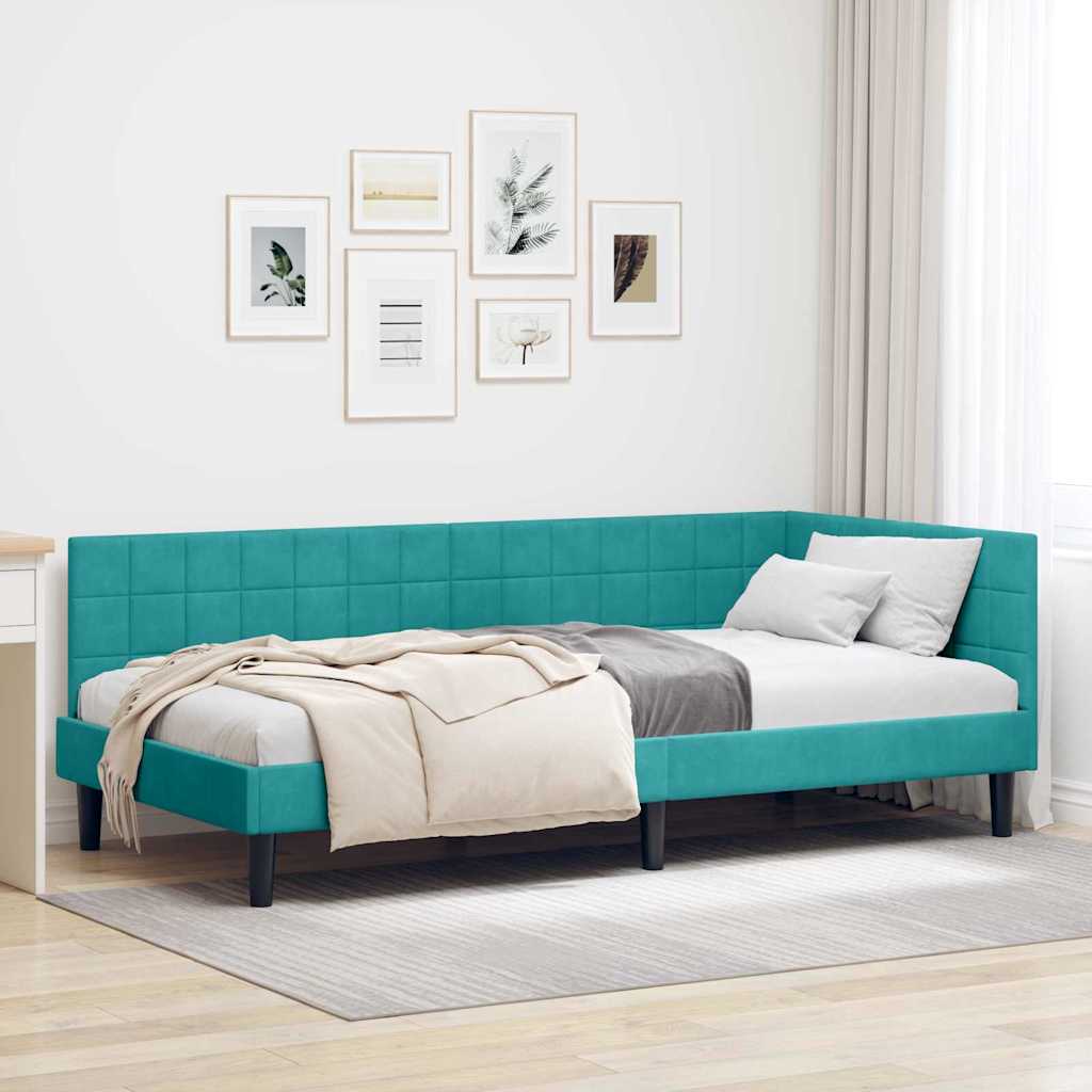 vidaXL Κρεβάτι Γωνίας Τιρκουάζ 90 x 200 cm Βελούδο