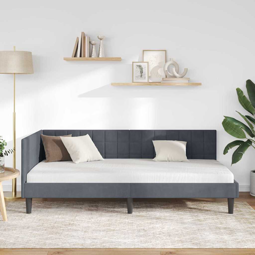 vidaXL Κρεβάτι Γωνίας Σκούρο Γκρι 100 x 200 cm Βελούδο