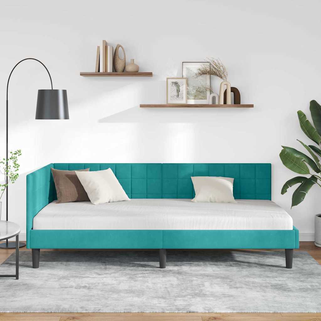 vidaXL Κρεβάτι Γωνίας Τιρκουάζ 100 x 200 cm Βελούδο