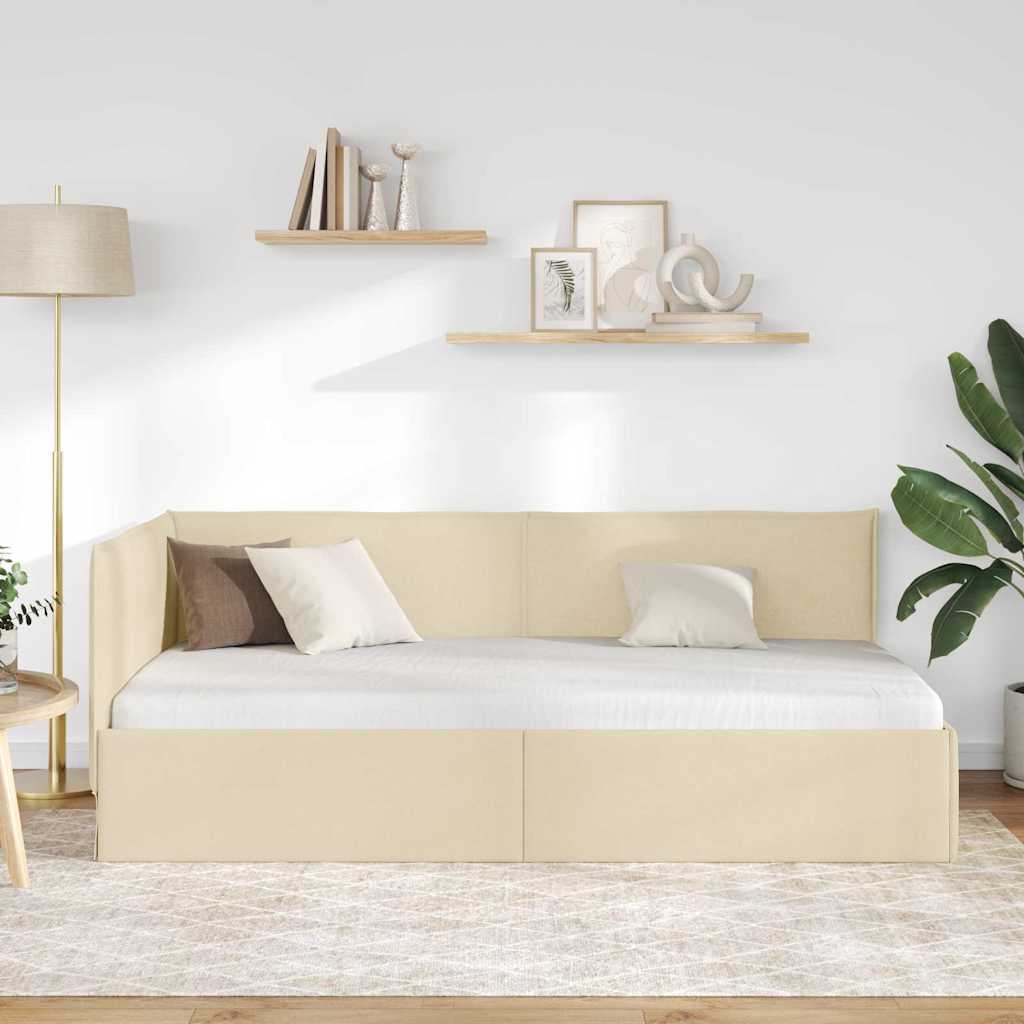 vidaXL Κρεβάτι Γωνίας Κρεμ 90 x 190 cm ύφασμα