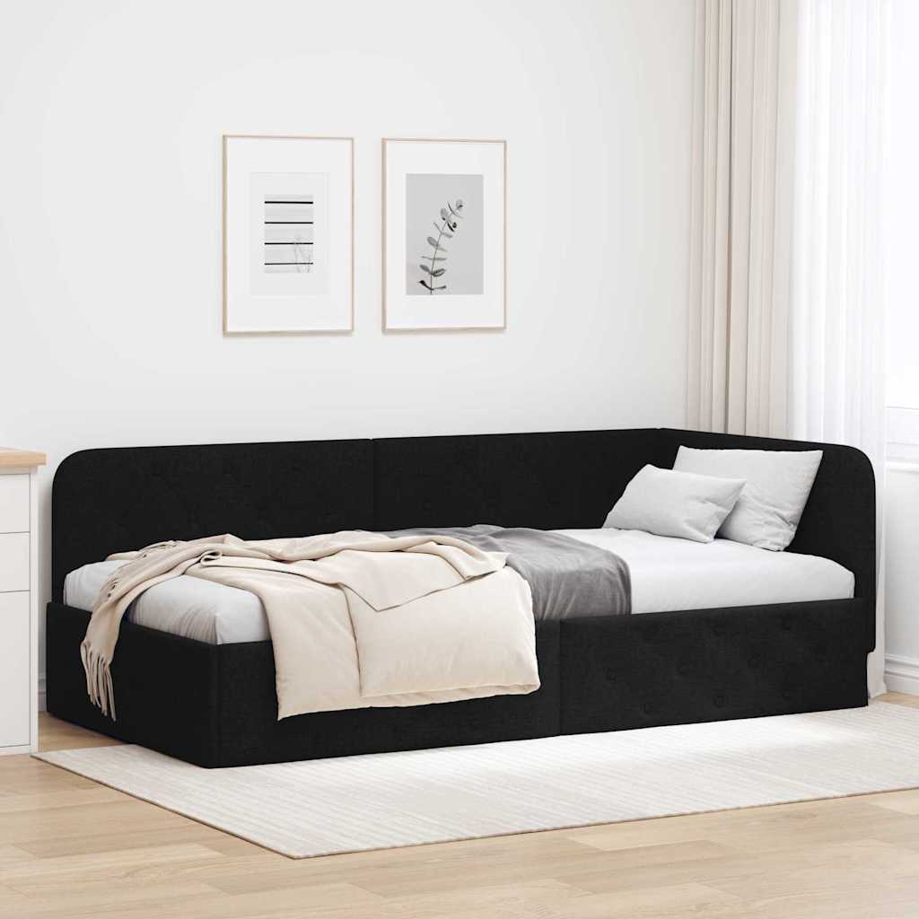 vidaXL Κρεβάτι Γωνίας Μαύρο 90 x 190 cm ύφασμα