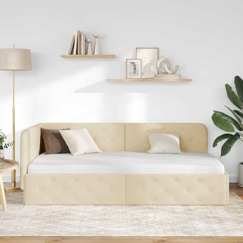 vidaXL Κρεβάτι Γωνίας Κρεμ 90 x 190 cm ύφασμα