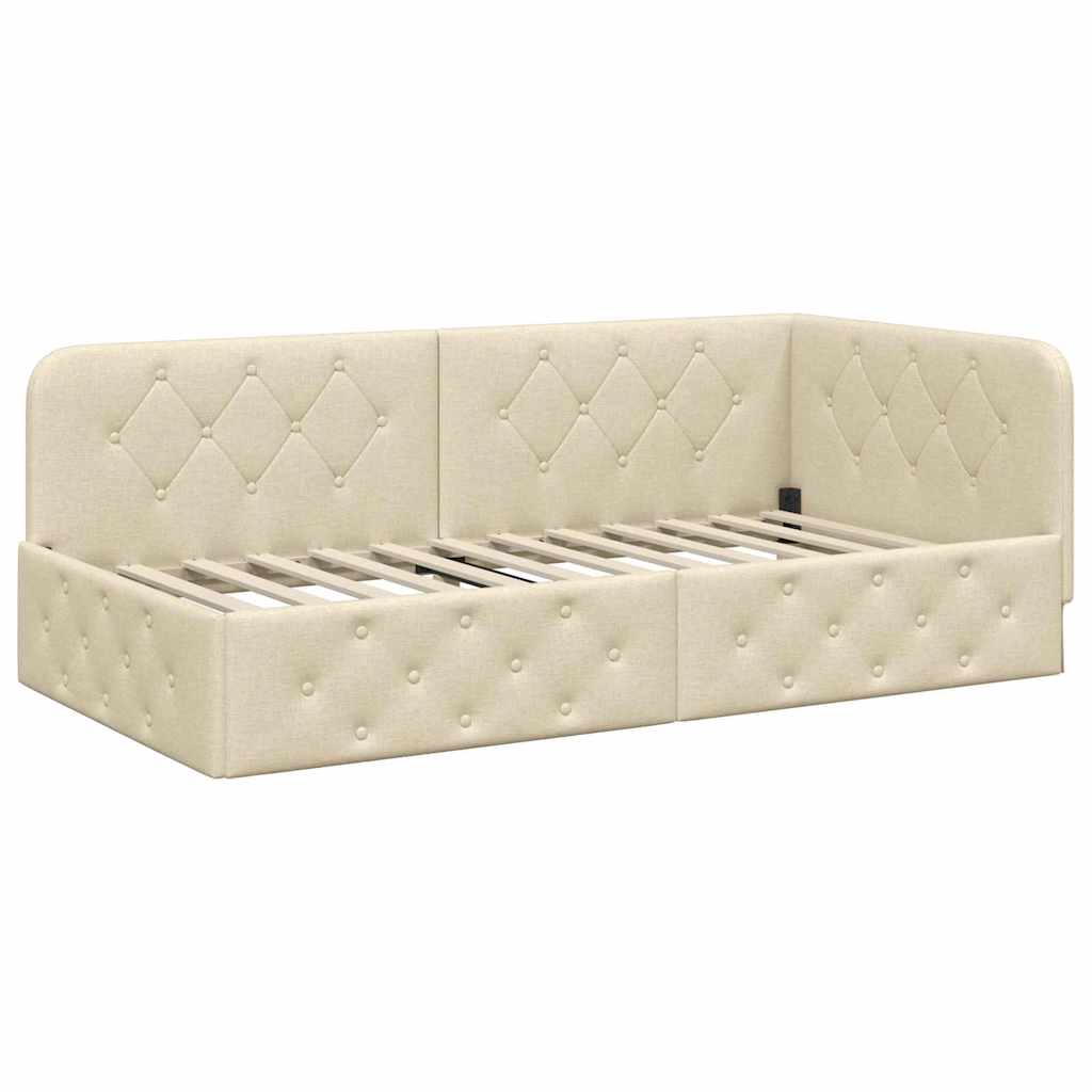 vidaXL Κρεβάτι Γωνίας Κρεμ 90 x 190 cm ύφασμα