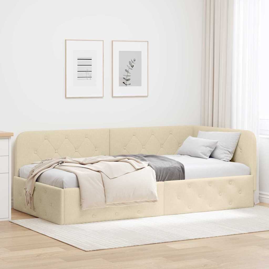 vidaXL Κρεβάτι Γωνίας Κρεμ 90 x 200 cm ύφασμα