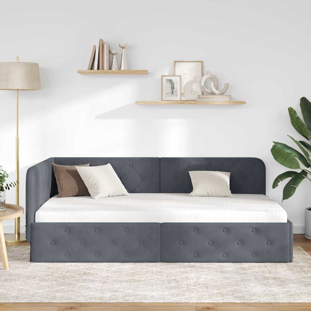 vidaXL Κρεβάτι Γωνίας Σκούρο Γκρι 90 x 190 cm Βελούδο