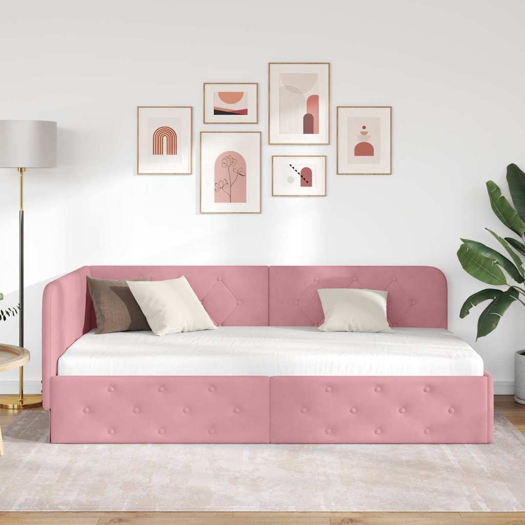 vidaXL Κρεβάτι Γωνίας Ροζ 90 x 190 cm Βελούδο