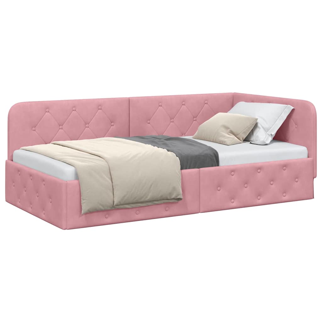 vidaXL Κρεβάτι Γωνίας Ροζ 90 x 190 cm Βελούδο