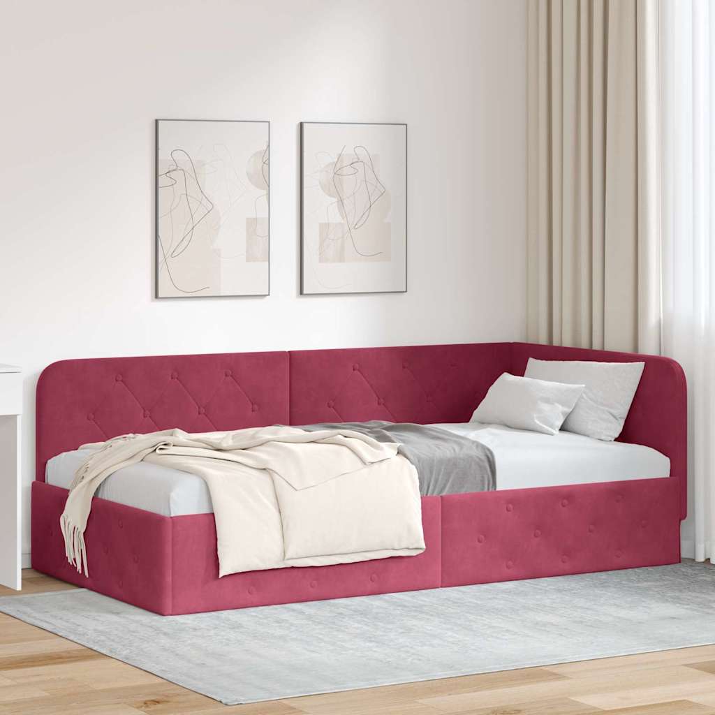 vidaXL Κρεβάτι Γωνίας Κόκκινο 90 x 190 cm Βελούδο