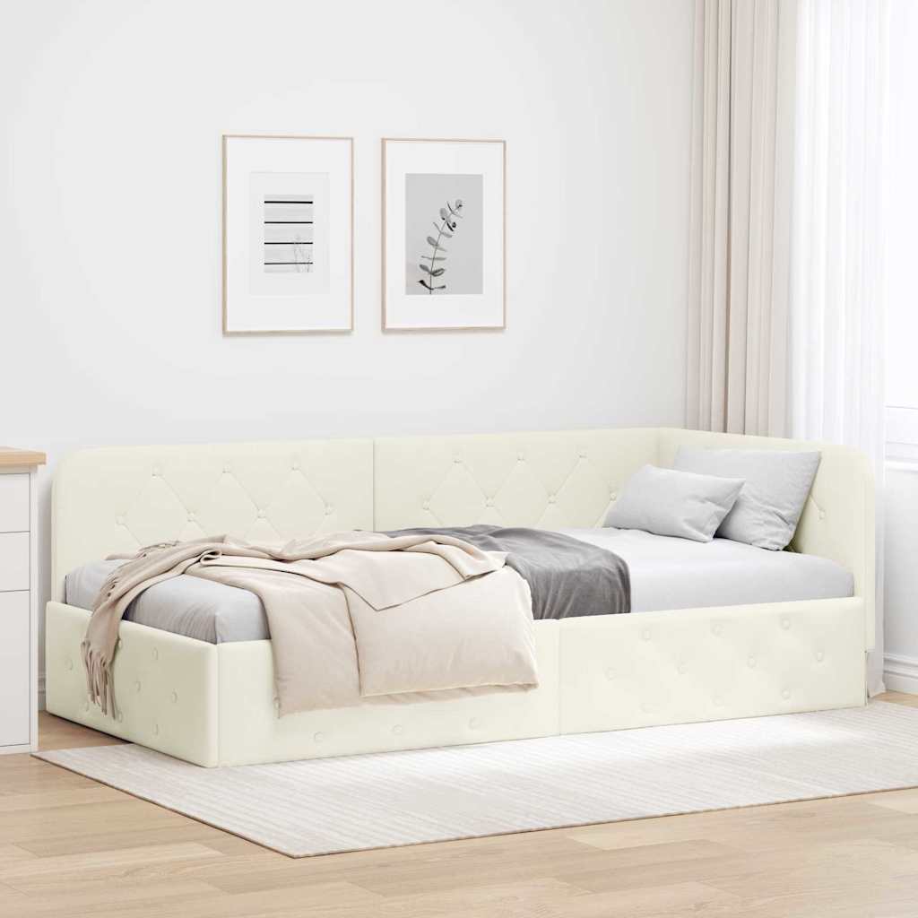 vidaXL Κρεβάτι Γωνίας Κρεμ 90 x 190 cm Βελούδο