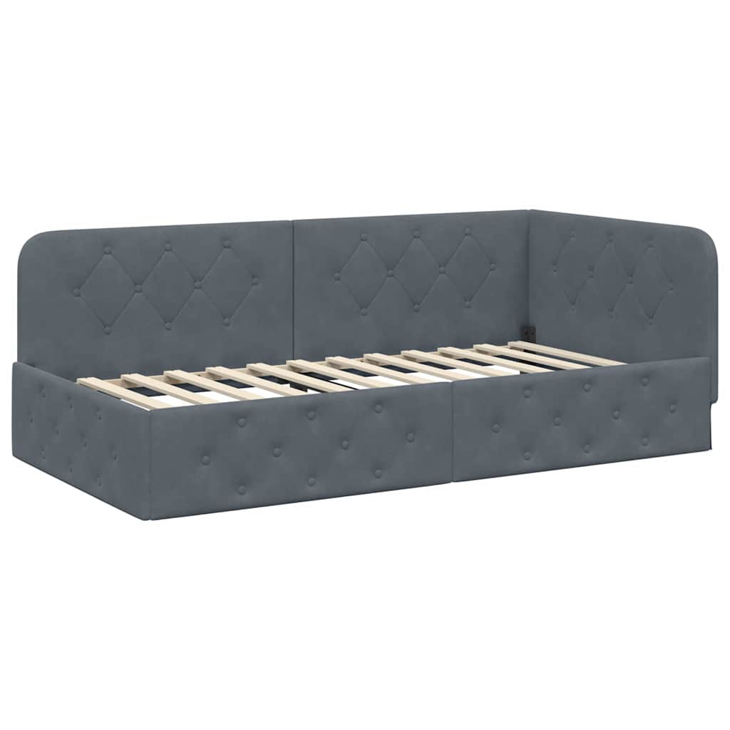 vidaXL Κρεβάτι Γωνίας Σκούρο Γκρι 90 x 200 cm Βελούδο