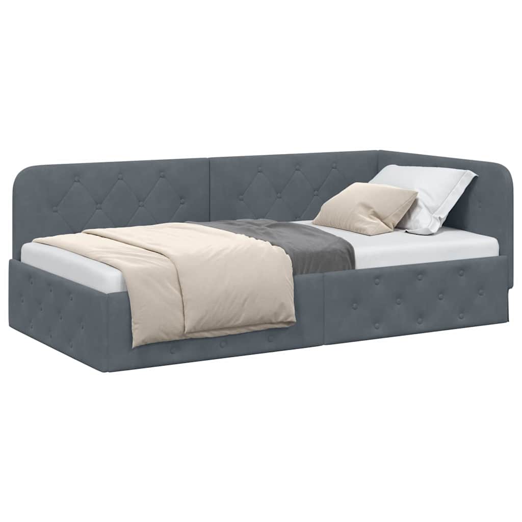 vidaXL Κρεβάτι Γωνίας Σκούρο Γκρι 90 x 200 cm Βελούδο