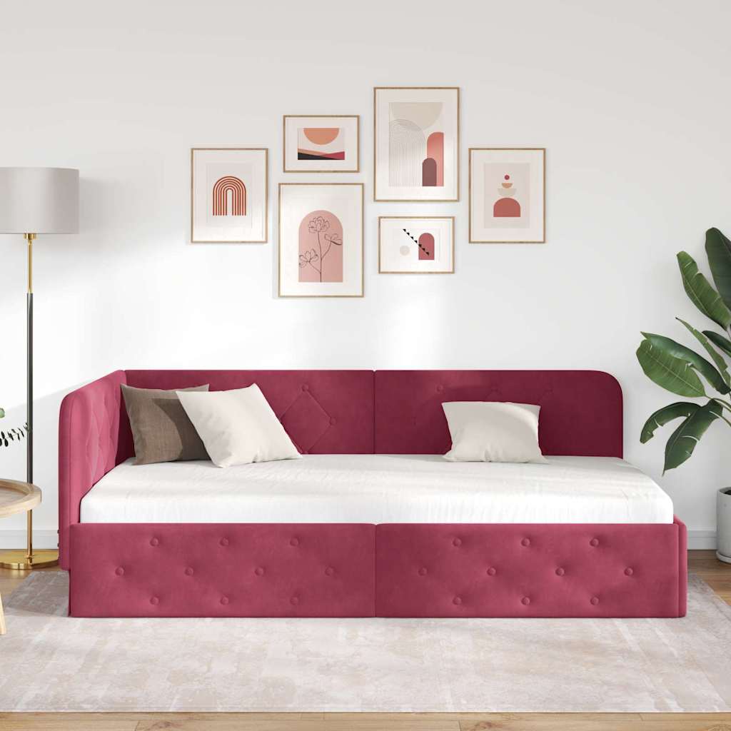 vidaXL Κρεβάτι Γωνίας Κόκκινο 90 x 200 cm Βελούδο