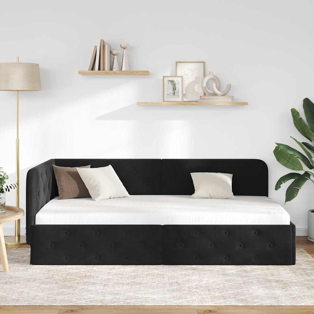 vidaXL Κρεβάτι Γωνίας Μαύρο 90 x 200 cm Βελούδο