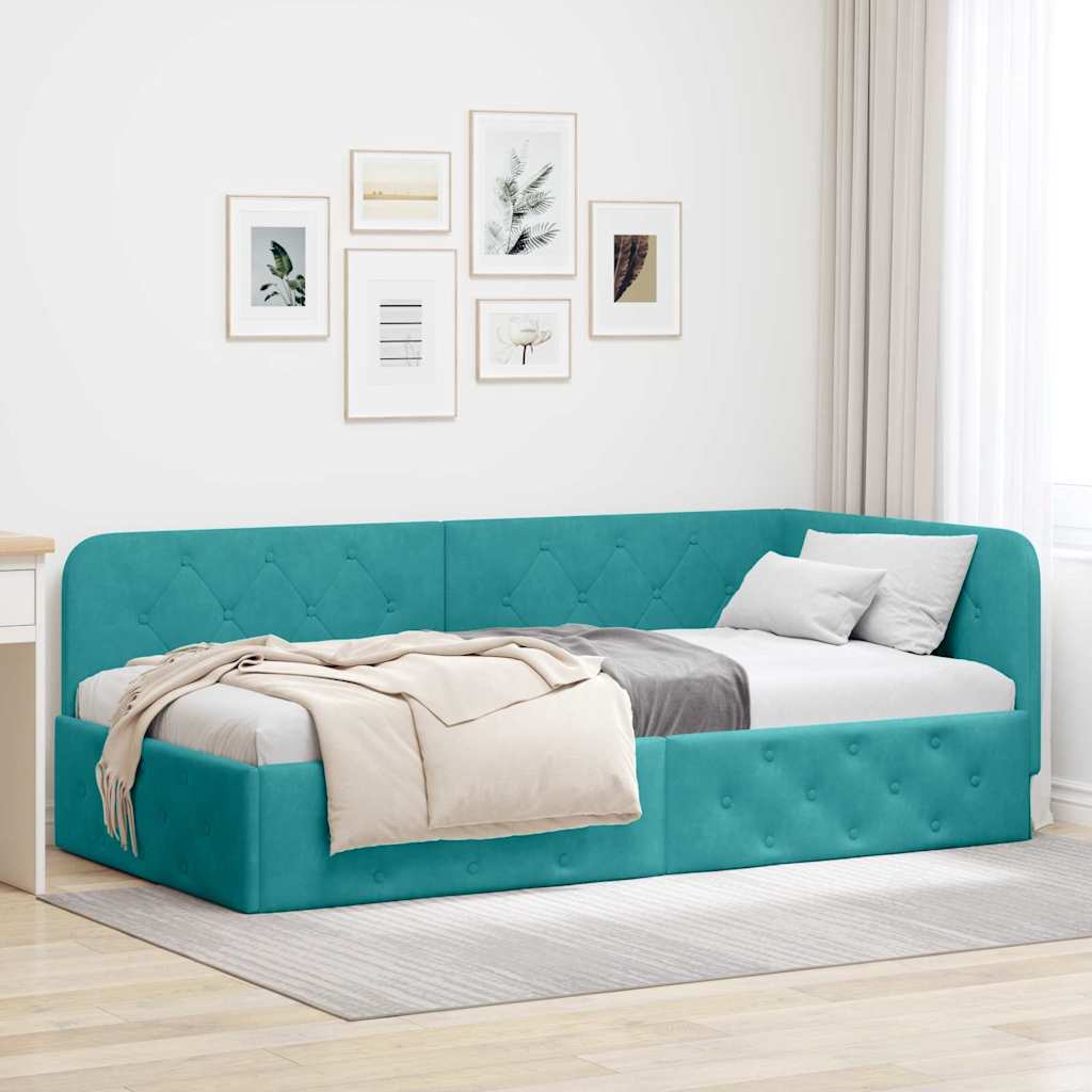 vidaXL Κρεβάτι Γωνίας Τιρκουάζ 90 x 200 cm Βελούδο
