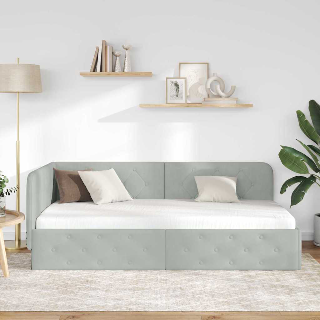 vidaXL Κρεβάτι Γωνίας Ανοιχτό γκρι 100 x 200 cm Βελούδο