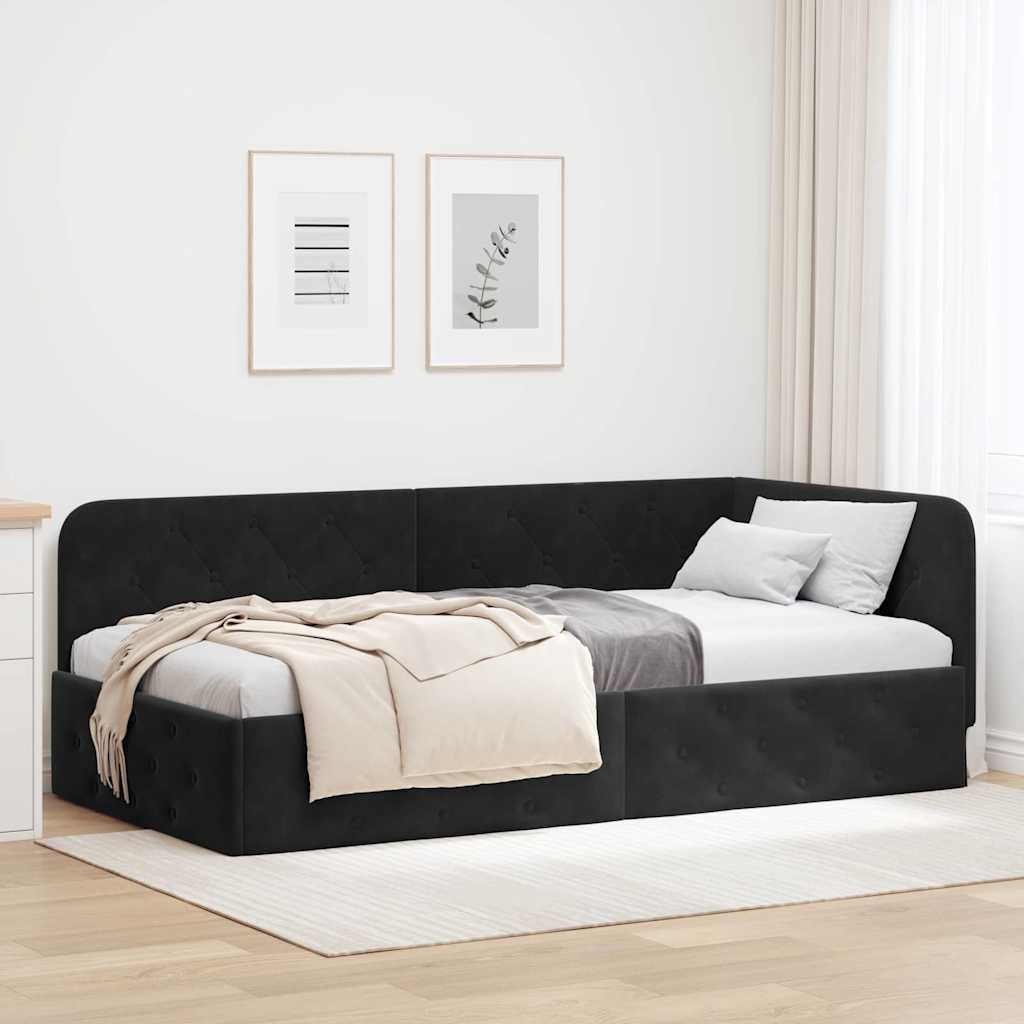 vidaXL Κρεβάτι Γωνίας Μαύρο 100 x 200 cm Βελούδο