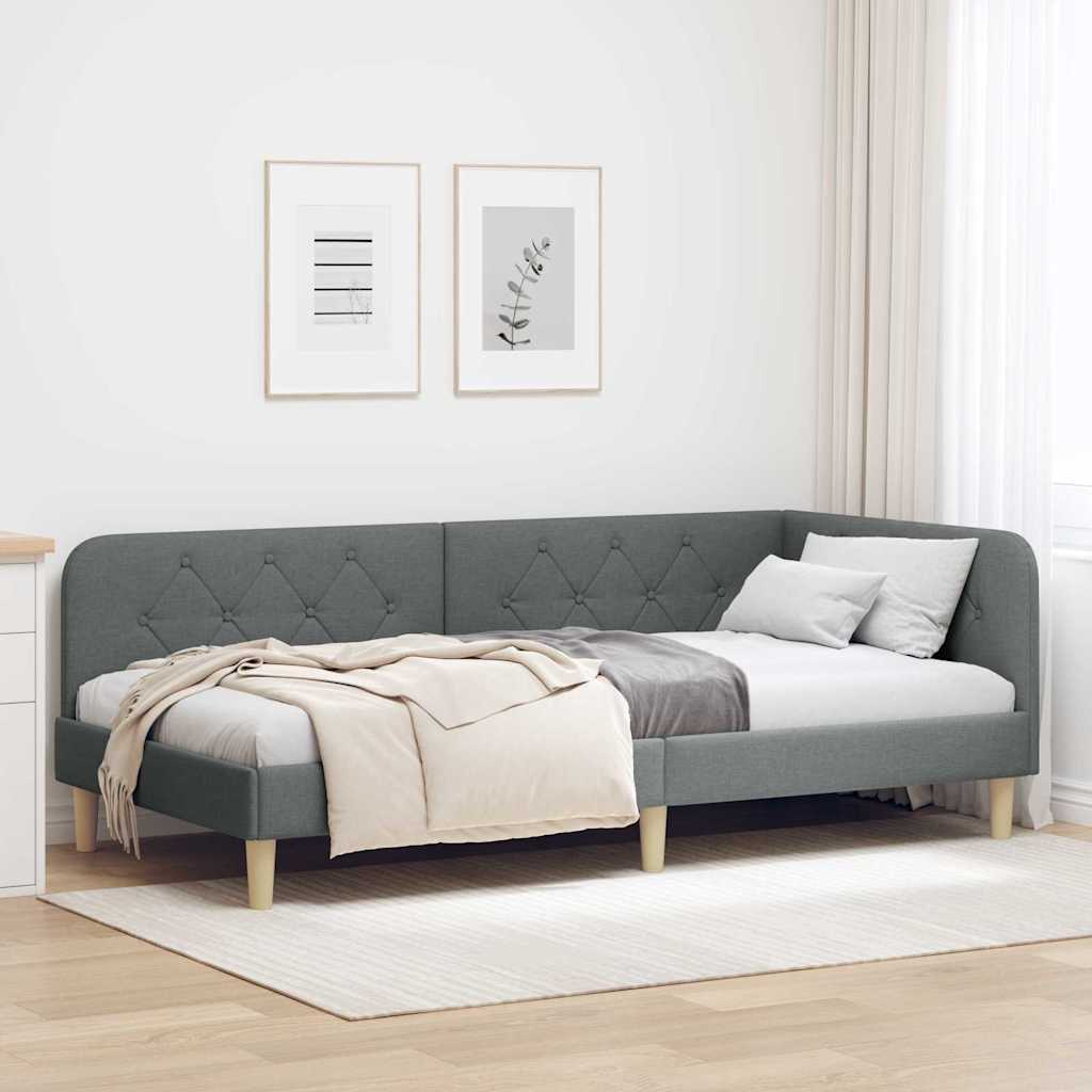 vidaXL Κρεβάτι Γωνίας Σκούρο Γκρι 90 x 190 cm ύφασμα