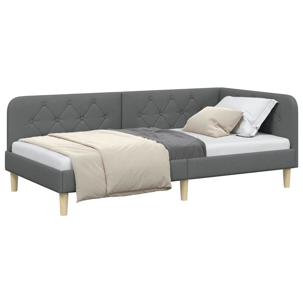 vidaXL Κρεβάτι Γωνίας Σκούρο Γκρι 90 x 190 cm ύφασμα