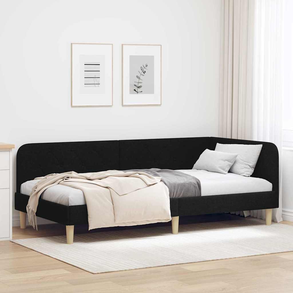 vidaXL Κρεβάτι Γωνίας Μαύρο 90 x 200 cm ύφασμα