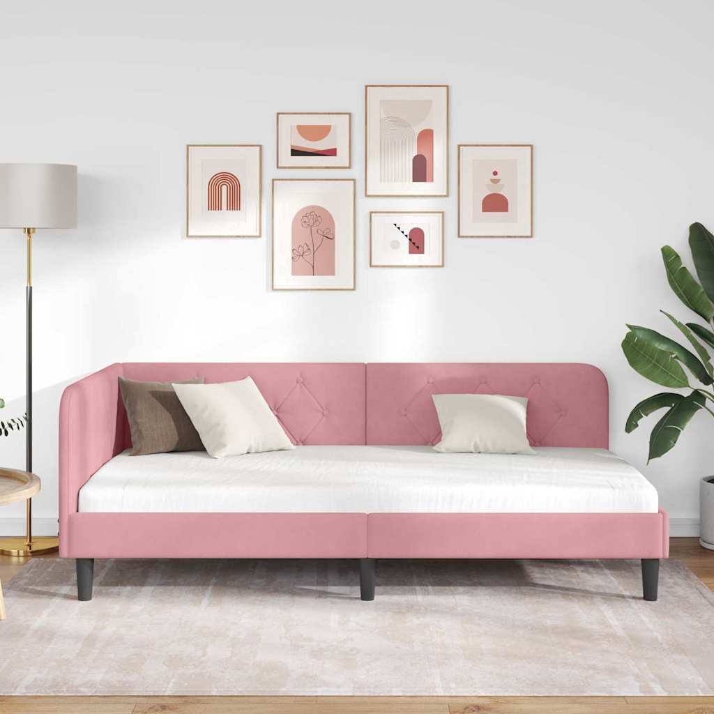 vidaXL Κρεβάτι Γωνίας Ροζ 100 x 200 cm Βελούδο