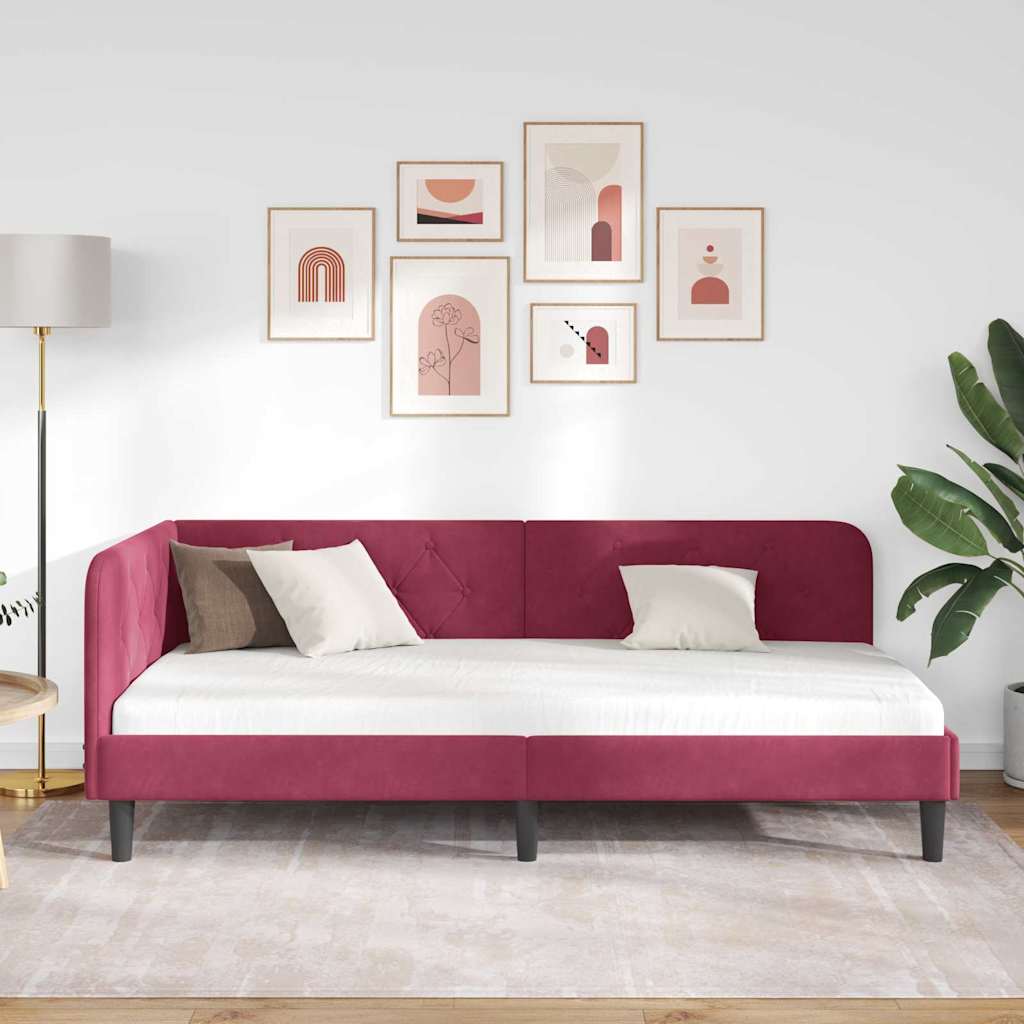 vidaXL Κρεβάτι Γωνίας Κόκκινο 100 x 200 cm Βελούδο