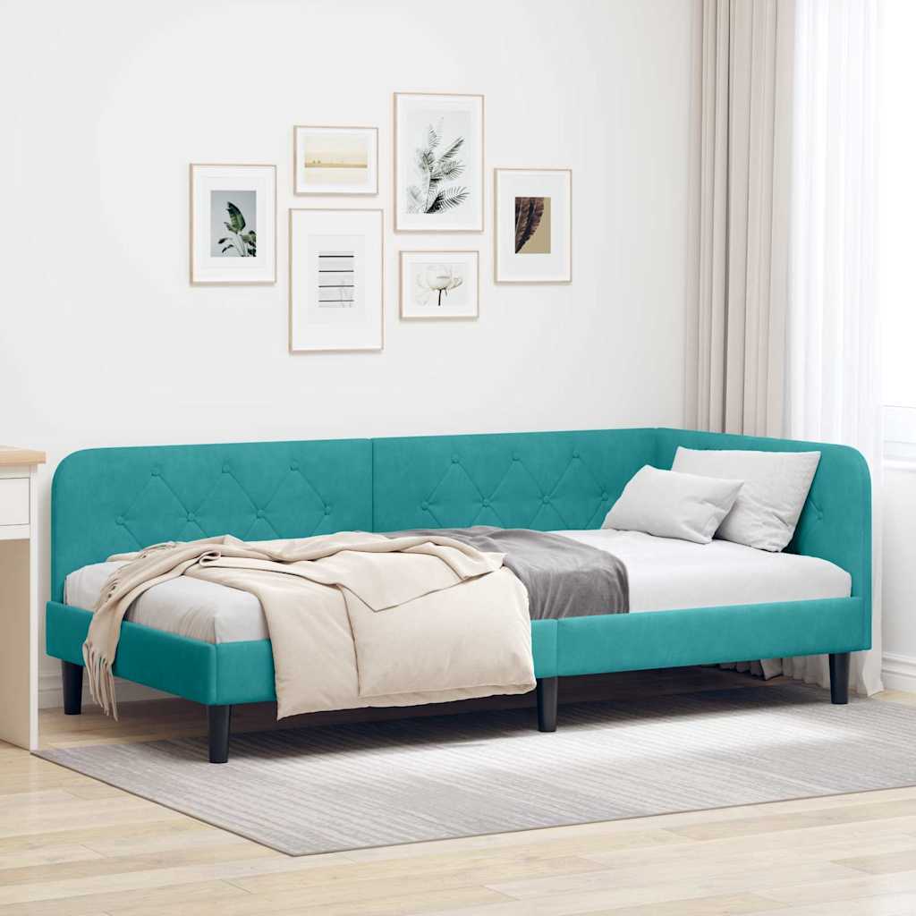 vidaXL Κρεβάτι Γωνίας Τιρκουάζ 100 x 200 cm Βελούδο