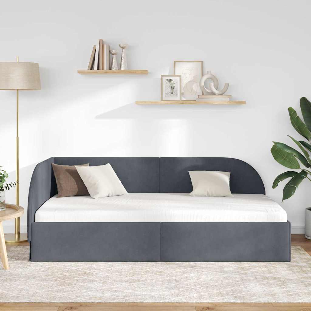 vidaXL Κρεβάτι Γωνίας Σκούρο Γκρι 90 x 190 cm Βελούδο