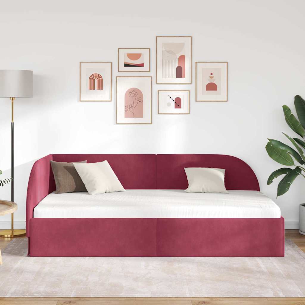 vidaXL Κρεβάτι Γωνίας Κόκκινο 90 x 200 cm Βελούδο