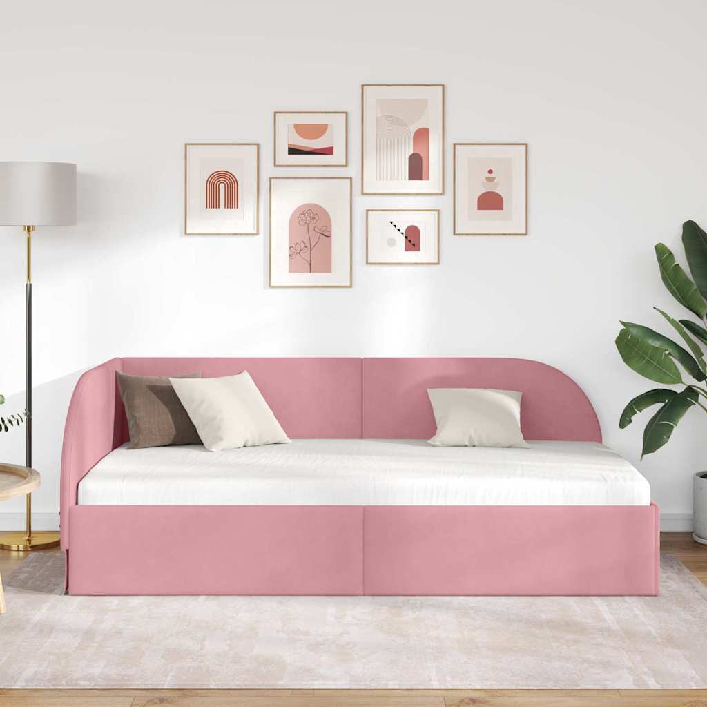 vidaXL Κρεβάτι Γωνίας Ροζ 100 x 200 cm Βελούδο