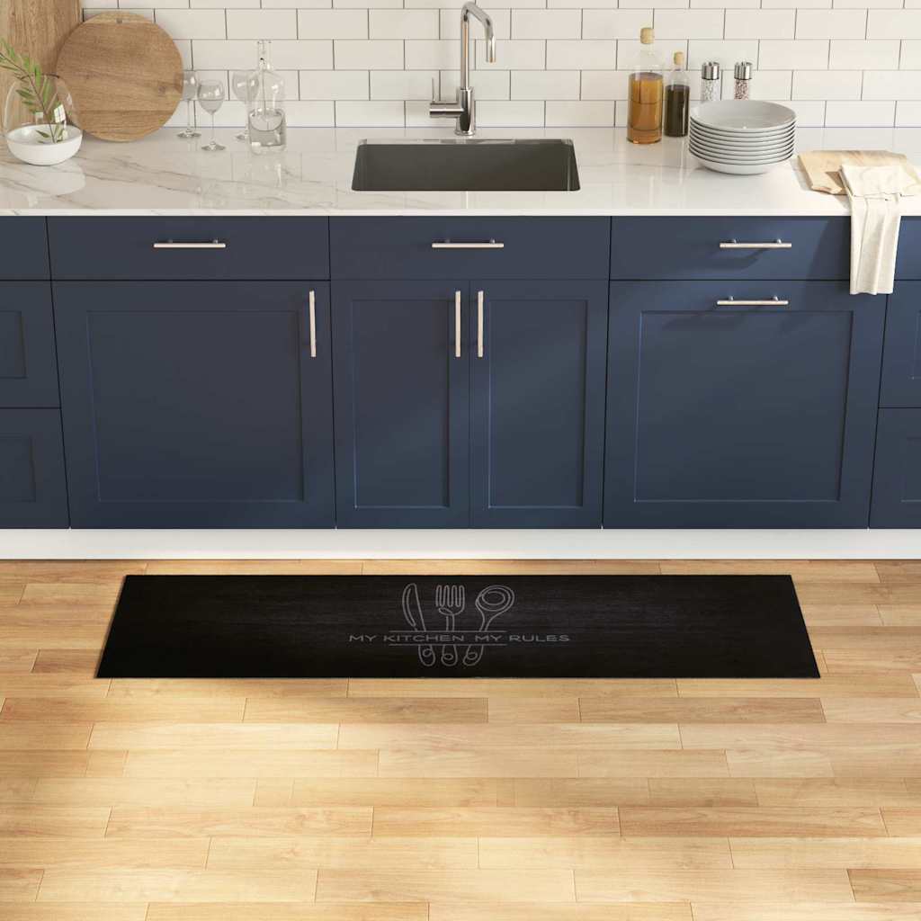 vidaXL Χαλί Κουζίνας Κουτάλια Μαύρο 150 x 45 εκ Βελούδο