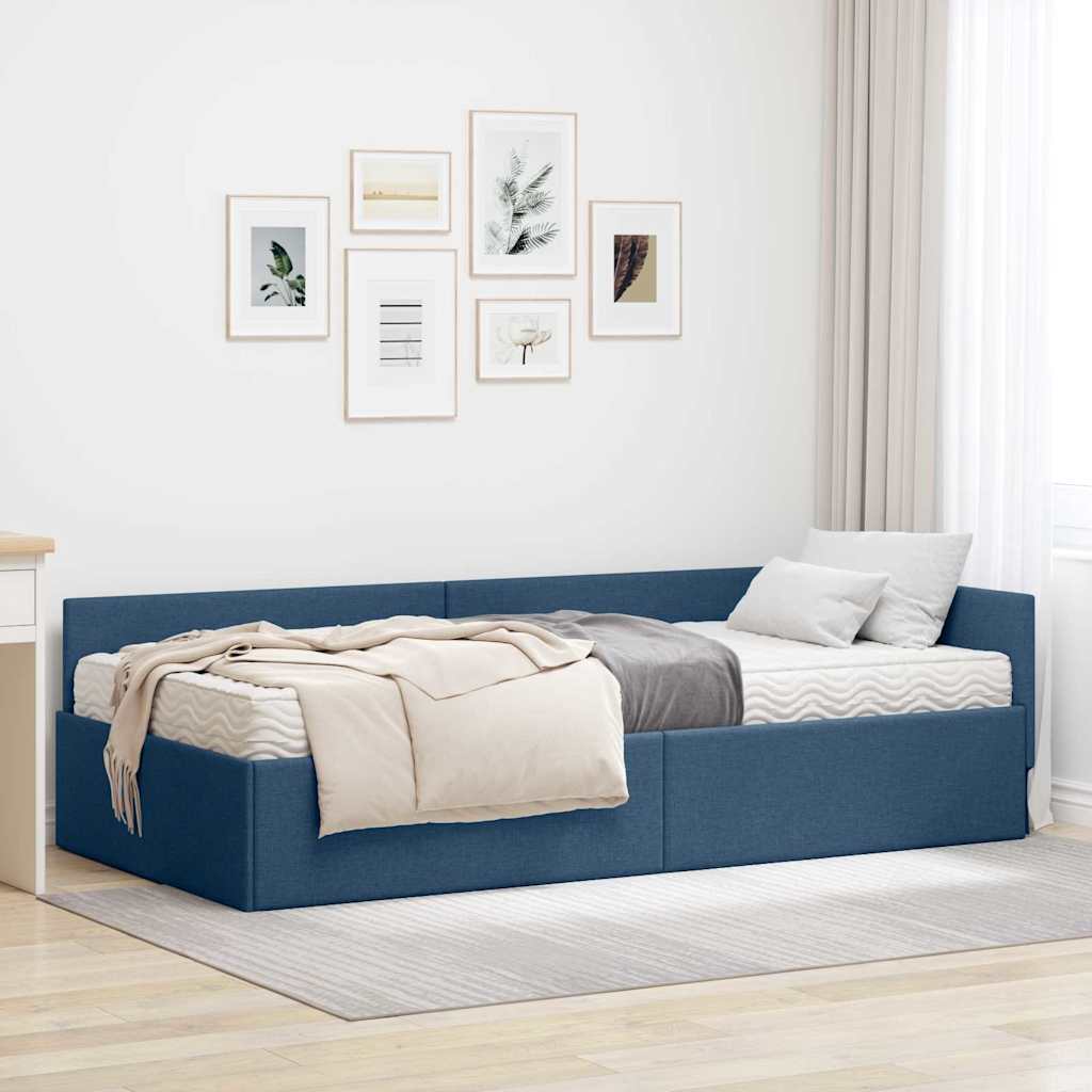 vidaXL Κρεβάτι γωνίας με στρώμα 2 τμχ. Μπλε 80 x 200 cm ύφασμα