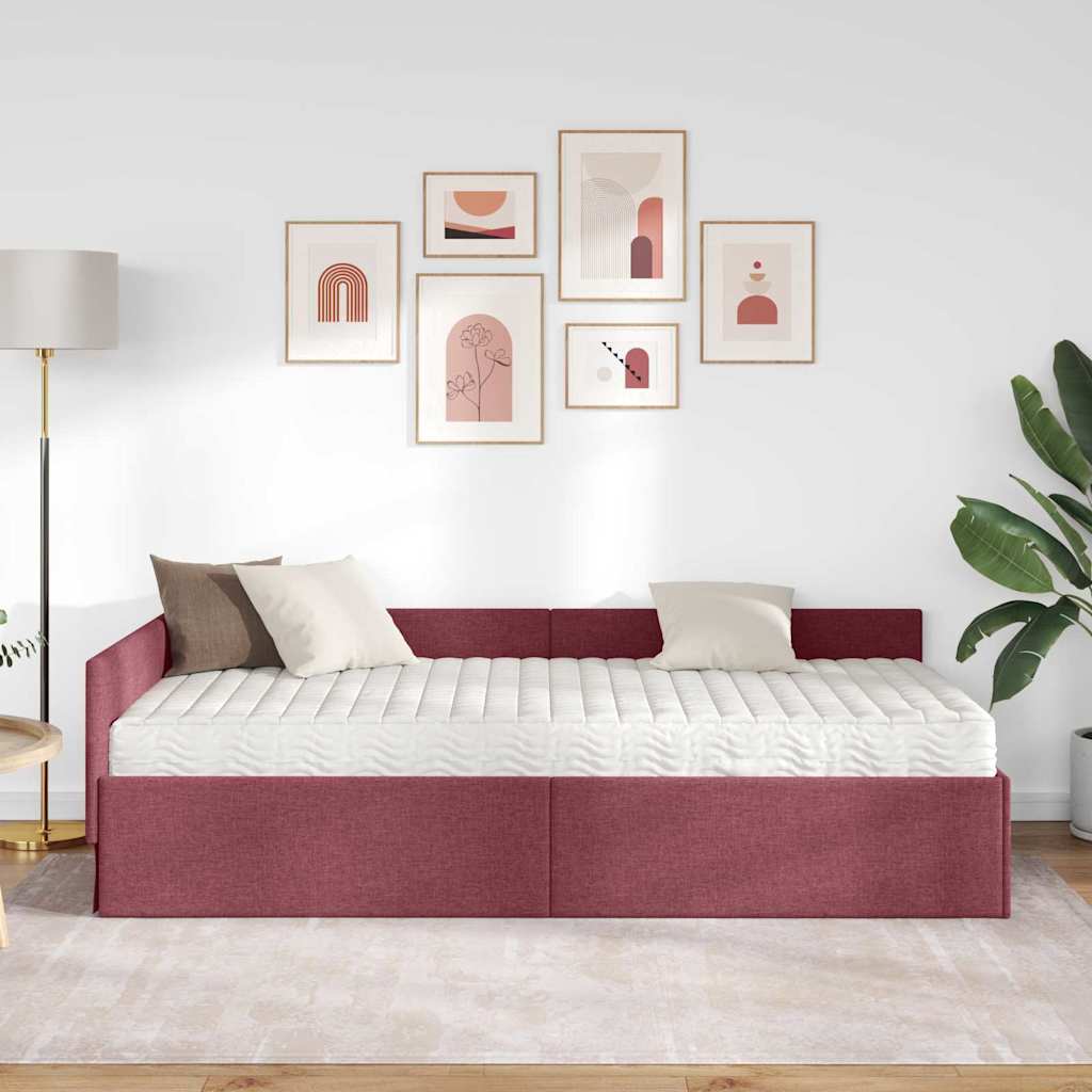 vidaXL Κρεβάτι γωνίας με στρώμα 2 τμχ. Κόκκινο 90 x 200 cm ύφασμα