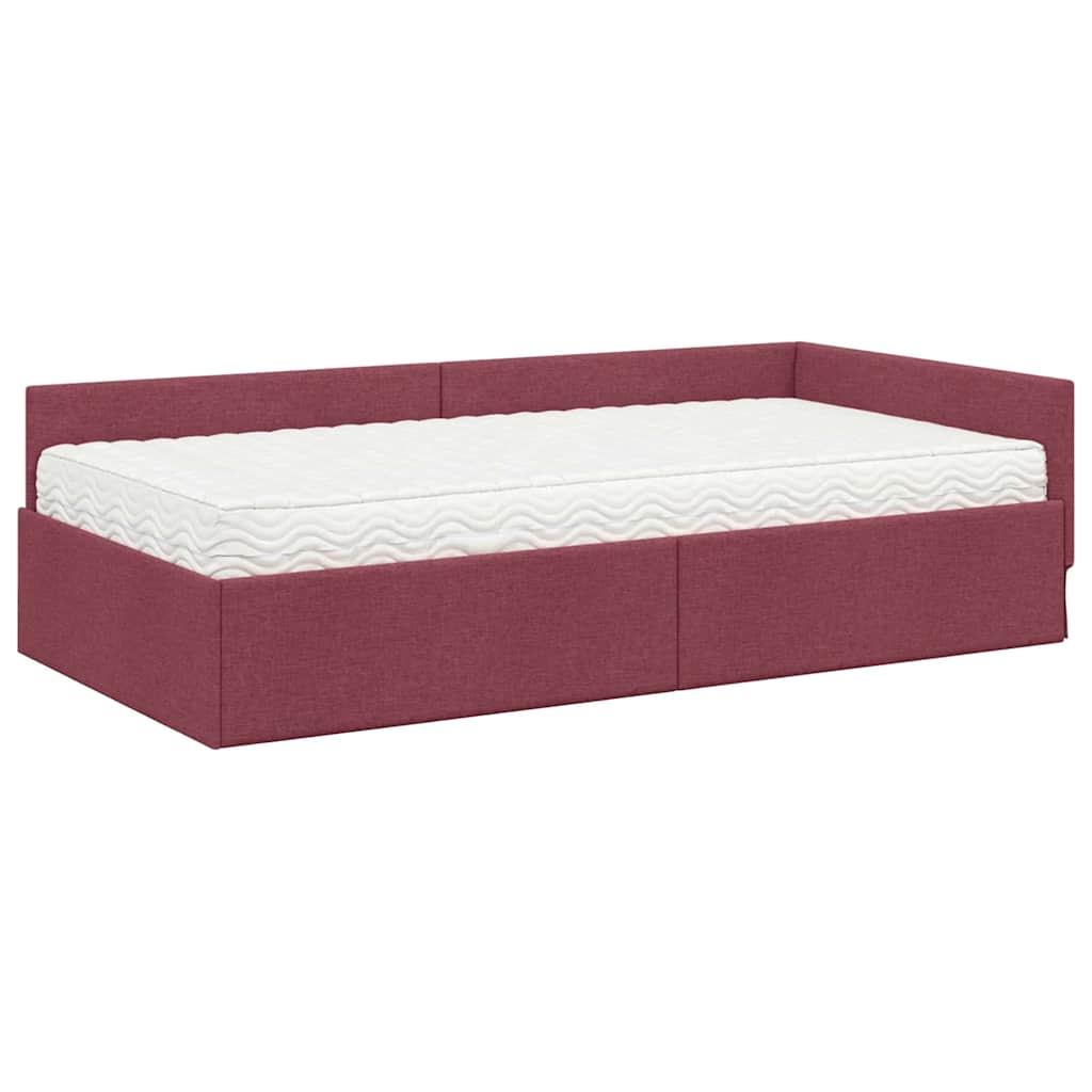 vidaXL Κρεβάτι γωνίας με στρώμα 2 τμχ. Κόκκινο 90 x 200 cm ύφασμα