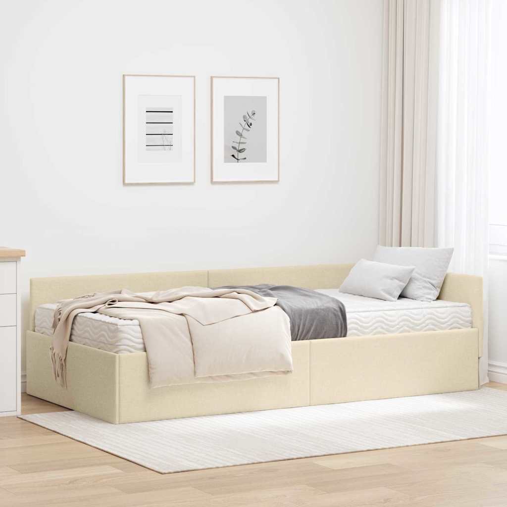 vidaXL Κρεβάτι γωνίας με στρώμα 2 τμχ. Κρεμ 100 x 200 cm ύφασμα