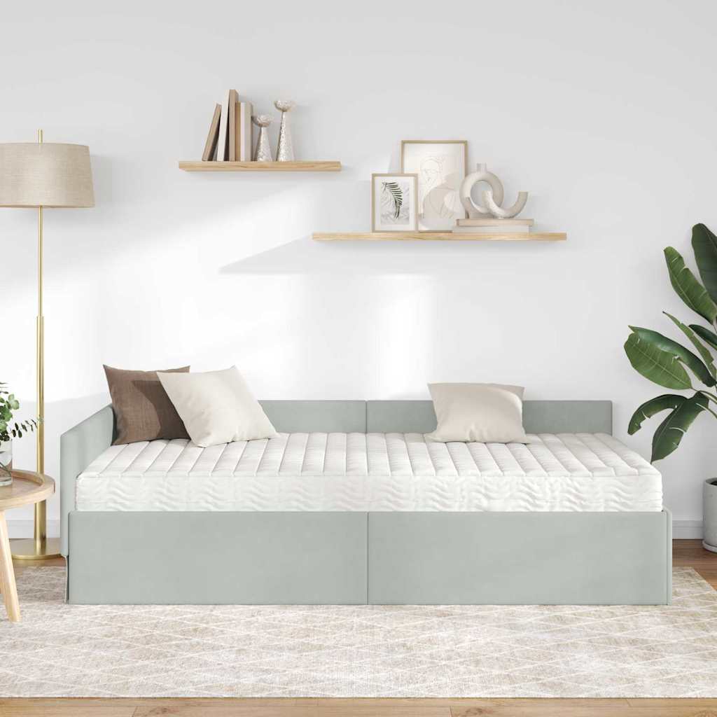 vidaXL Κρεβάτι γωνίας με στρώμα Άλλο 2 pcs Ανοιχτό γκρι Βελούδο