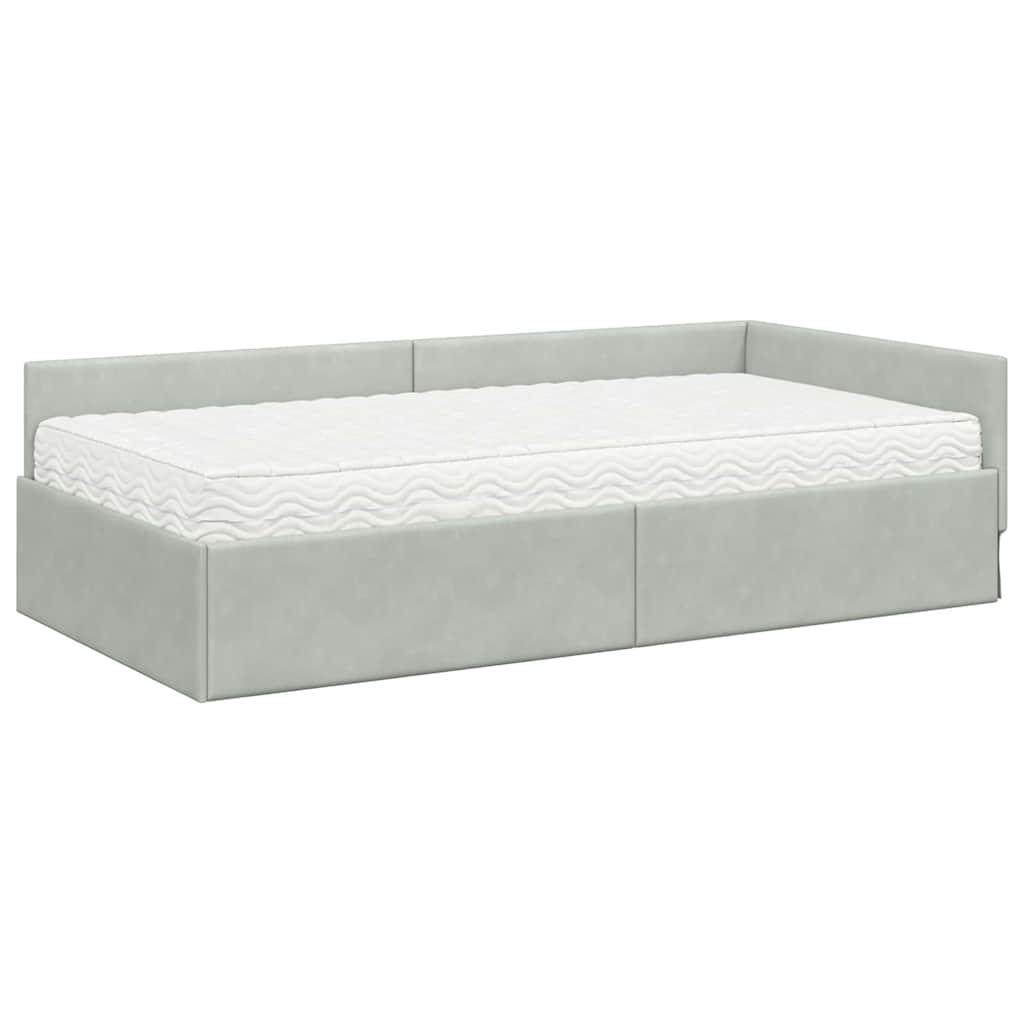 vidaXL Κρεβάτι γωνίας με στρώμα Άλλο 2 pcs Ανοιχτό γκρι Βελούδο