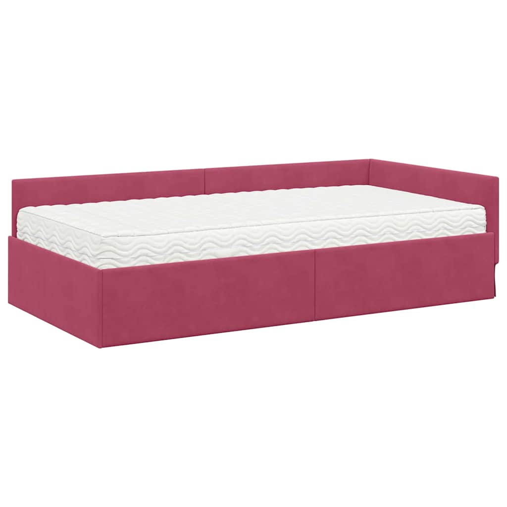 vidaXL Κρεβάτι γωνίας με στρώμα 2 τμχ. Κόκκινο 90 x 200 cm Βελούδο