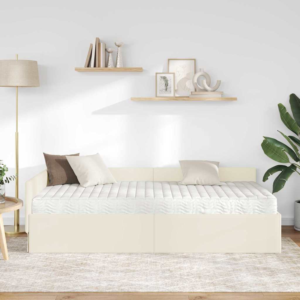 vidaXL Κρεβάτι γωνίας με στρώμα 2 τμχ. Κρεμ 90 x 200 cm Βελούδο