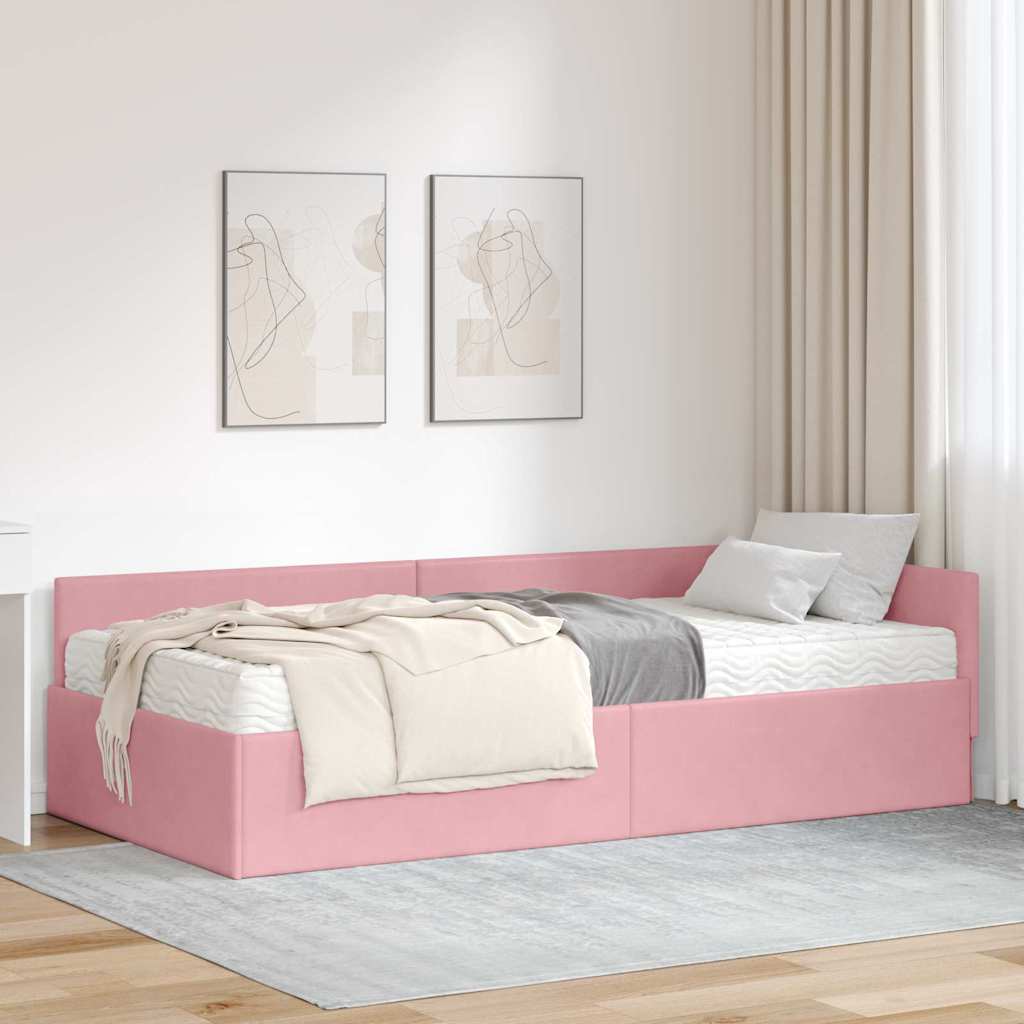 vidaXL Κρεβάτι γωνίας με στρώμα 2 τμχ. Ροζ 100 x 200 cm Βελούδο