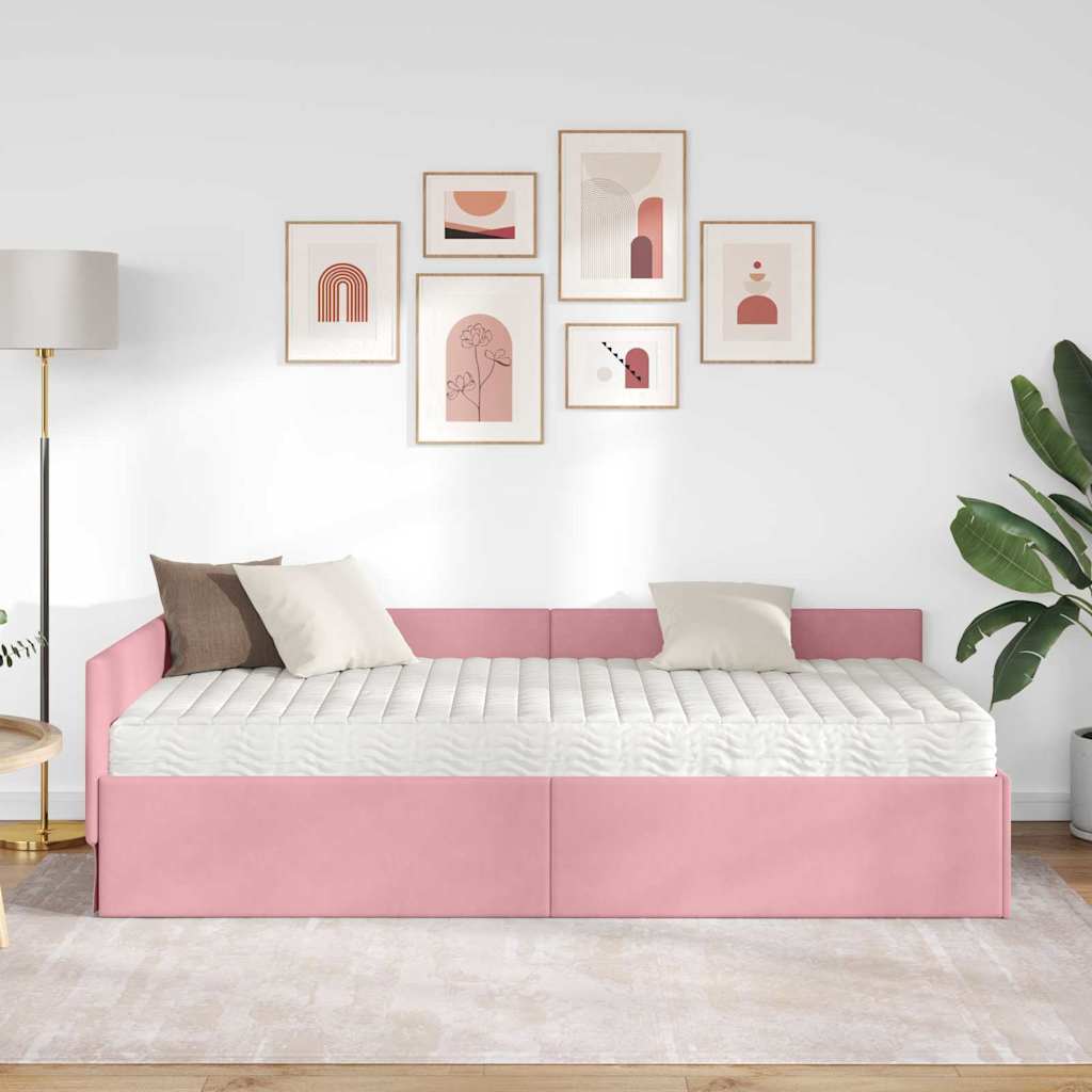 vidaXL Κρεβάτι γωνίας με στρώμα 2 τμχ. Ροζ 100 x 200 cm Βελούδο
