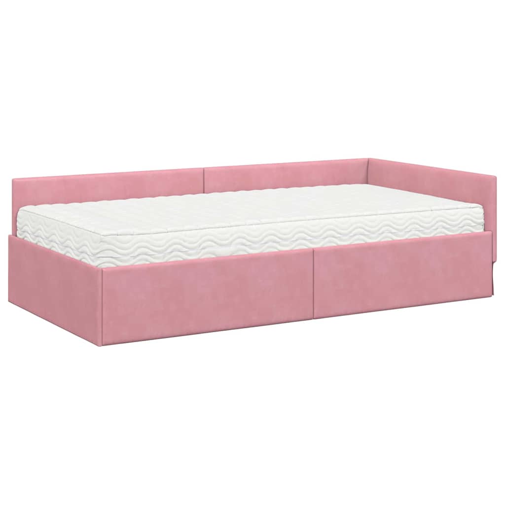 vidaXL Κρεβάτι γωνίας με στρώμα 2 τμχ. Ροζ 100 x 200 cm Βελούδο
