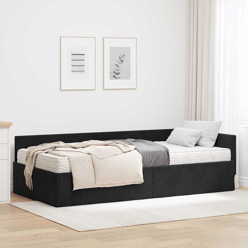 vidaXL Κρεβάτι γωνίας με στρώμα 2 τμχ. Μαύρο 100 x 200 cm Βελούδο