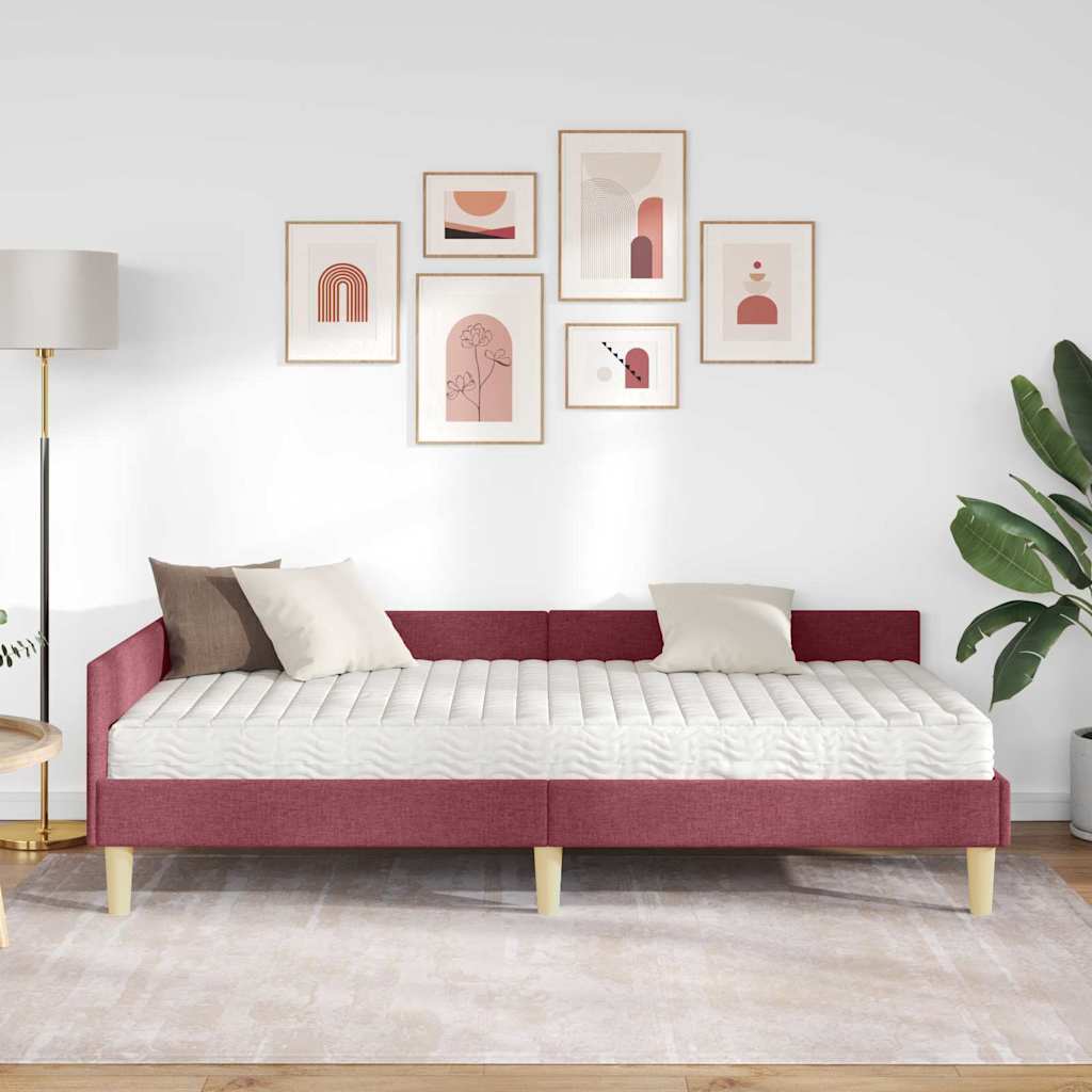 vidaXL Κρεβάτι γωνίας με στρώμα 2 τμχ. Κόκκινο 100 x 200 cm ύφασμα