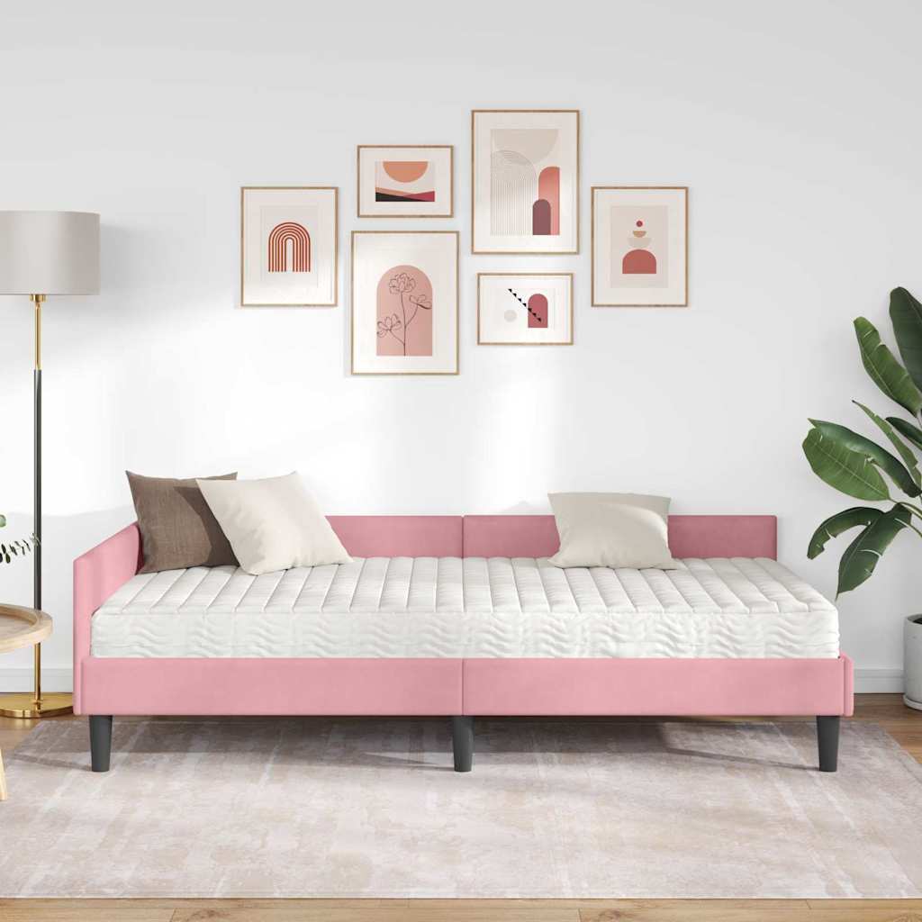 vidaXL Κρεβάτι γωνίας με στρώμα 2 τμχ. Ροζ 80 x 200 cm Βελούδο