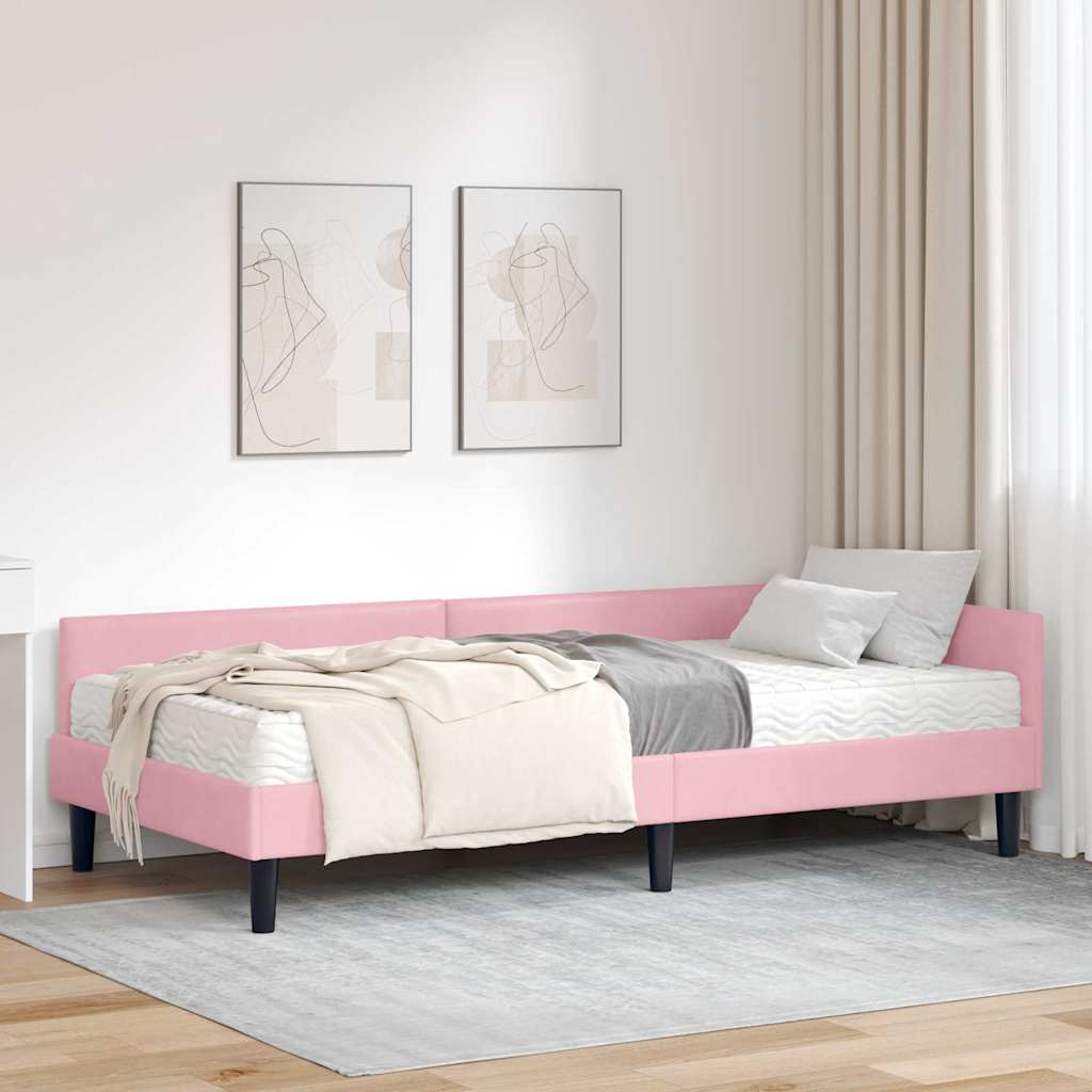 vidaXL Κρεβάτι γωνίας με στρώμα 2 τμχ. Ροζ 90 x 190 cm Βελούδο