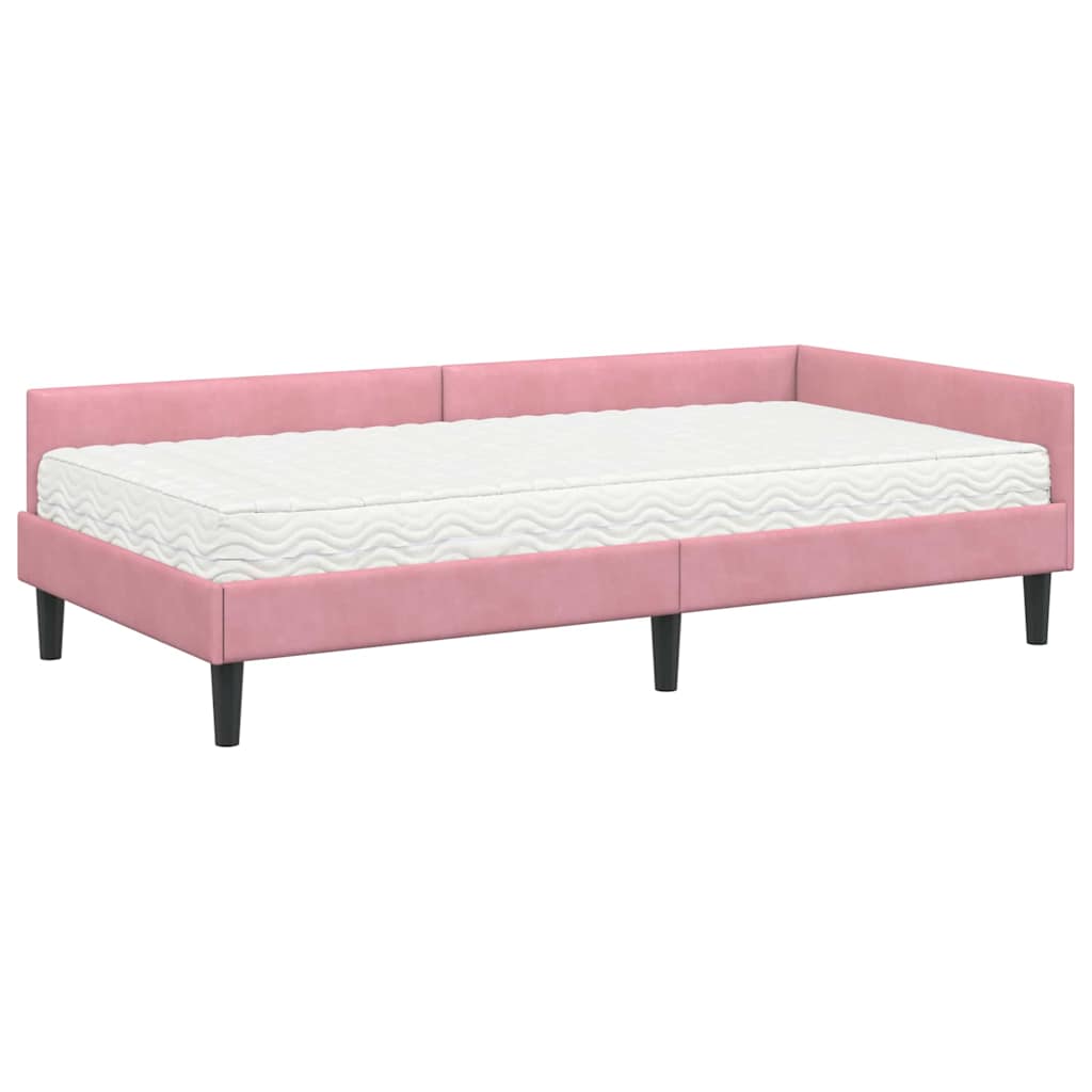 vidaXL Κρεβάτι γωνίας με στρώμα 2 τμχ. Ροζ 90 x 190 cm Βελούδο