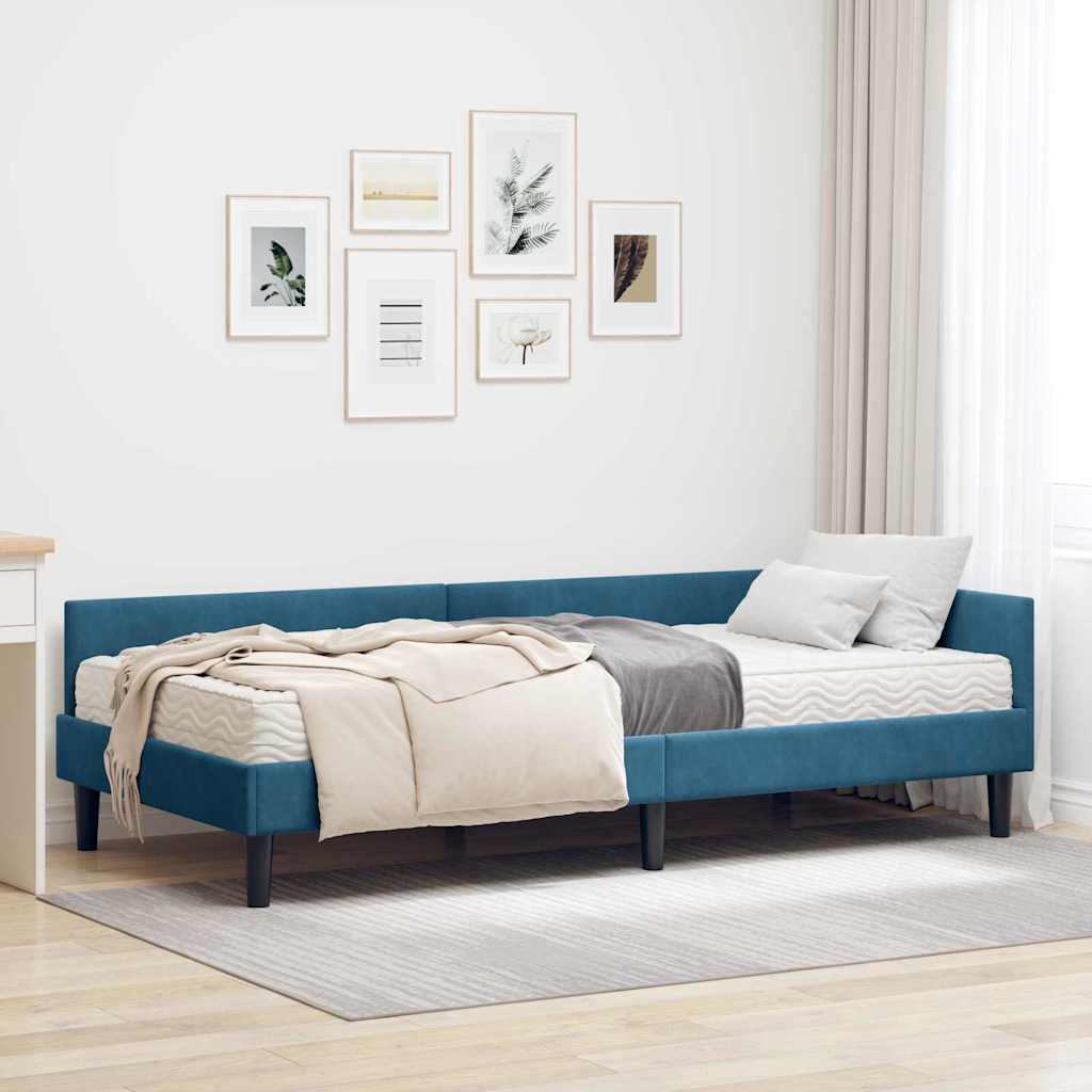vidaXL Κρεβάτι γωνίας με στρώμα 2 τμχ. Μπλε 90 x 200 cm Βελούδο