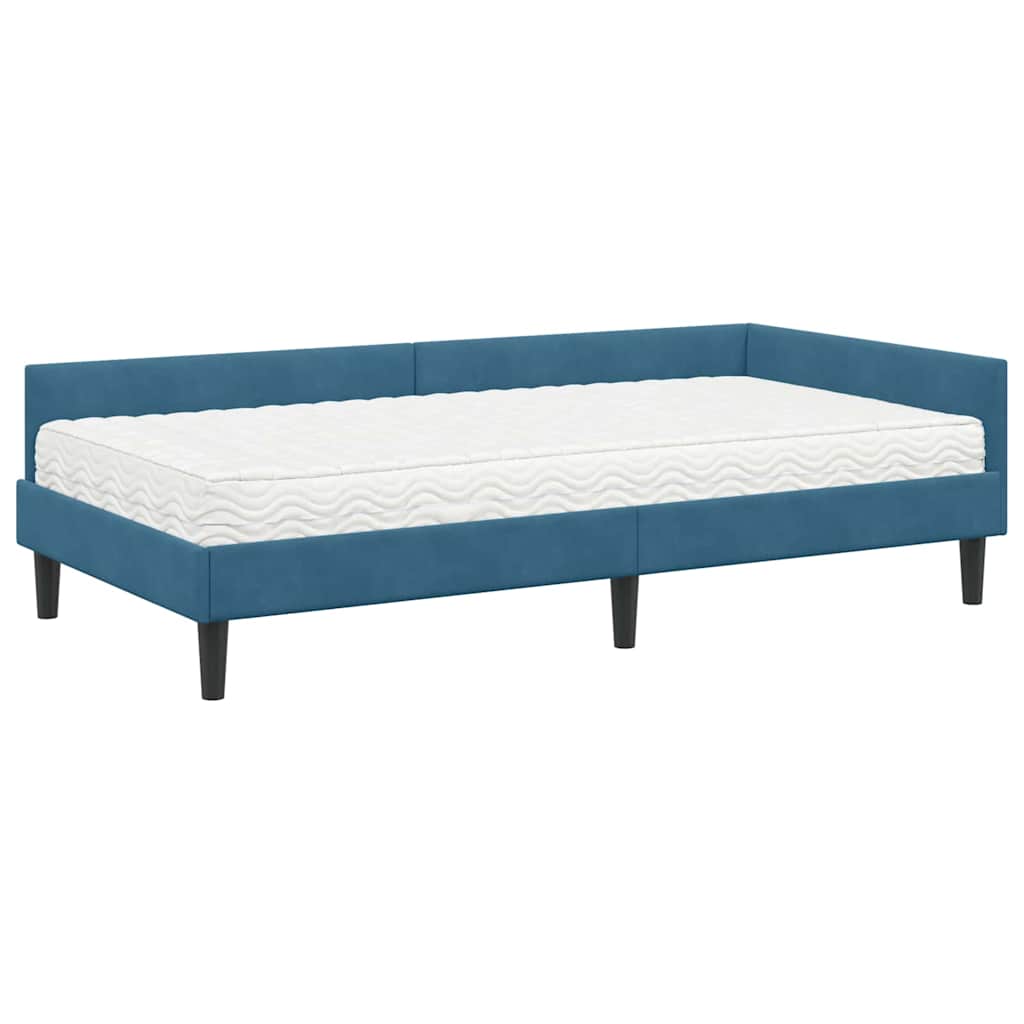 vidaXL Κρεβάτι γωνίας με στρώμα 2 τμχ. Μπλε 90 x 200 cm Βελούδο